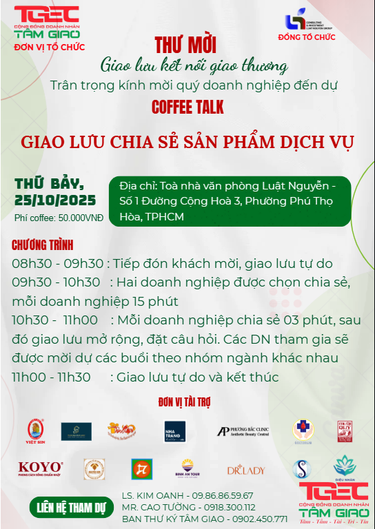 THƯ MỜI SỰ KIỆN CAFE KẾT NỐI GIAO THƯƠNG THỨ  TUẦN 30