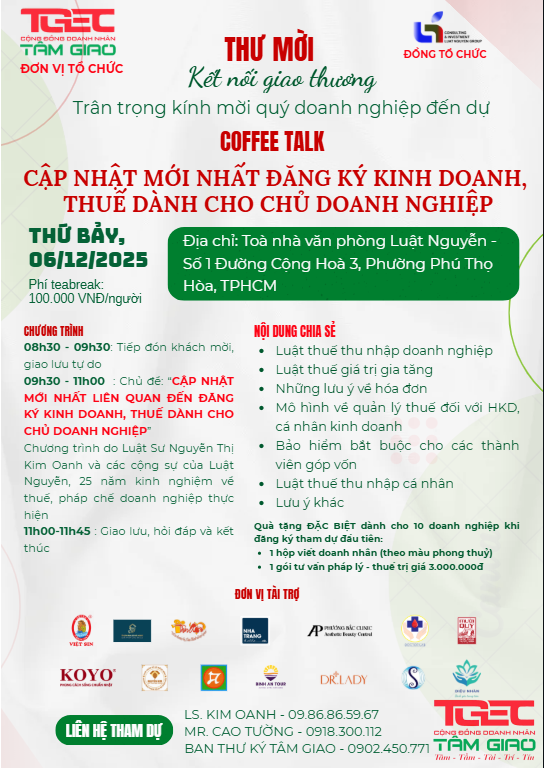COFFEE TALK 06/12: NẮM CHẮC THUẾ – PHÁP LÝ DOANH NGHIỆP TRONG 90 PHÚT - TUẦN 37